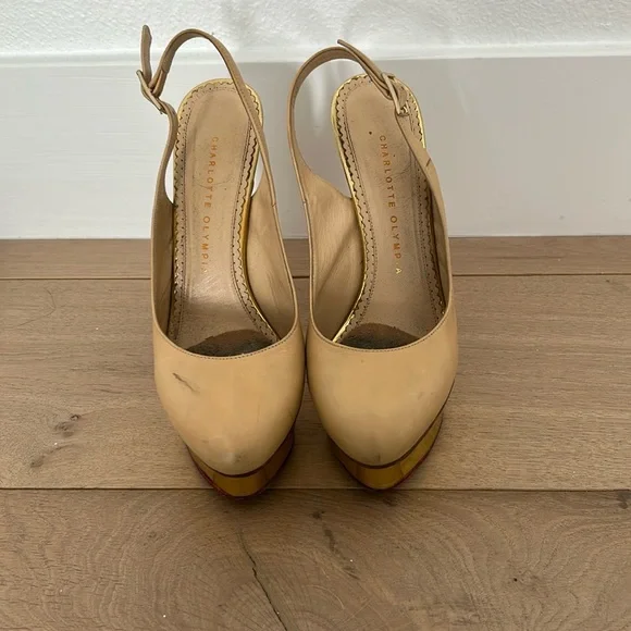 Charlotte Olympia sling back pumps with gold platform - Picture 2 of 5